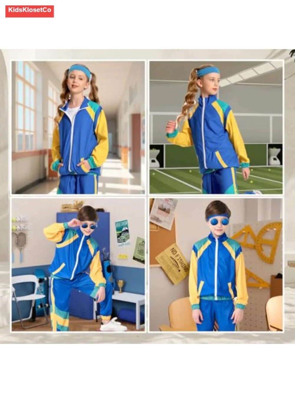 Boys 80s Tracksuit Kids Hip Hop Costume Retro Dance Set with Headband
